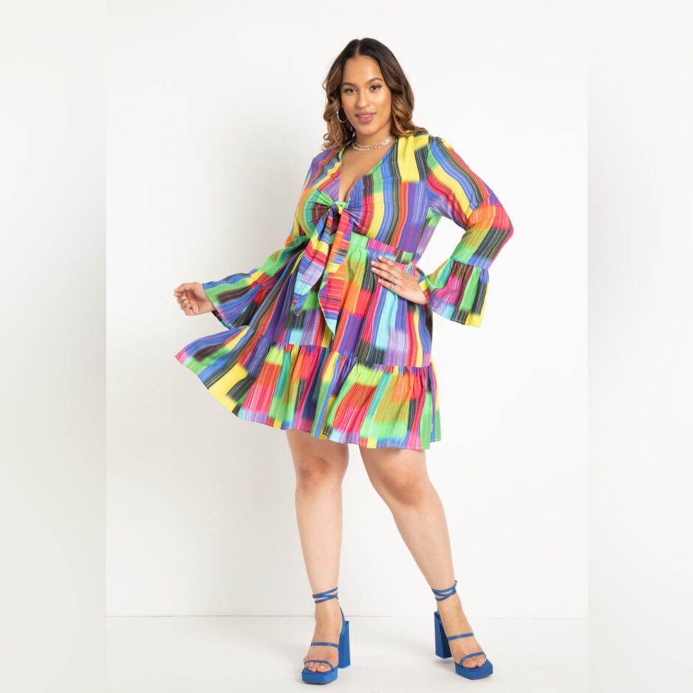 Size 18 NWT Eloquii Rainbow Tie Front Mini Dress